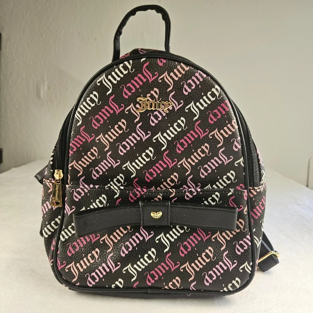 Juicy Couture Mini‎ Backpack Black Pink Gothic Logo Bow Heart Gold Hardware